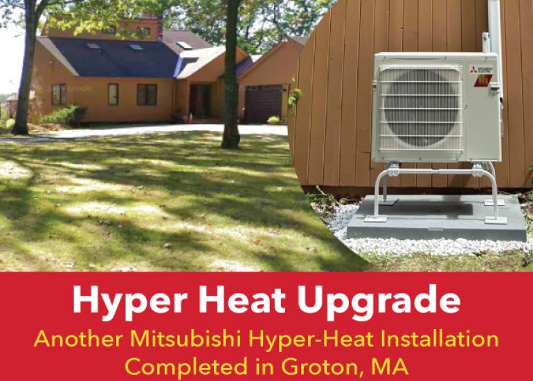 Mitsubishi Hyper Heat MXZ-3D24NLHZ outdoor heat pump installation completed by Denommee Plumbing HVAC & Electric at a home in Groton Massachusetts.