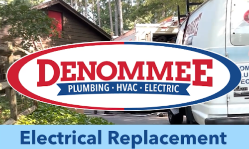 Completed residential electrical panel replacement installed by Denommee Plumbing HVAC and Electric in Chelmsford MA.