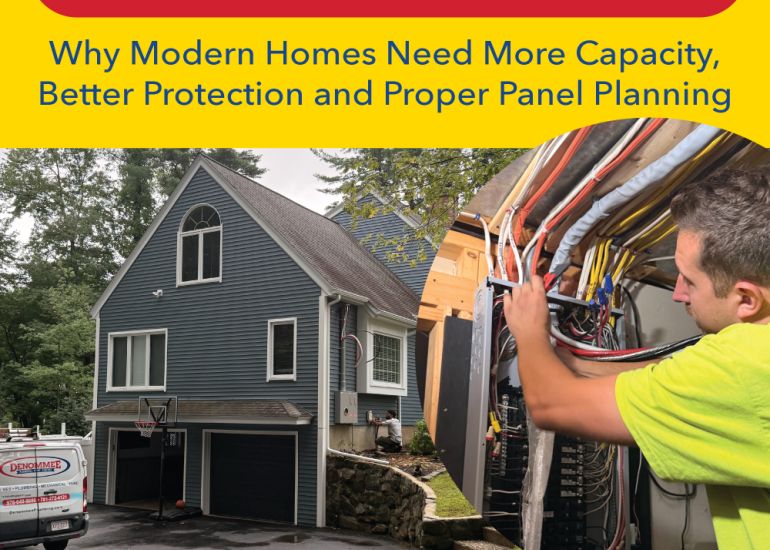 See how Denommee completed a 400-amp electrical service upgrade in Middleton, MA with new meter-main equipment, two 200-amp panels, surge protection and utility coordination.